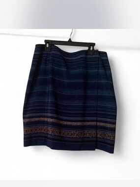 Boho Hippie Festival Worthington Navy Striped A-Line Skirt 14P orange accents